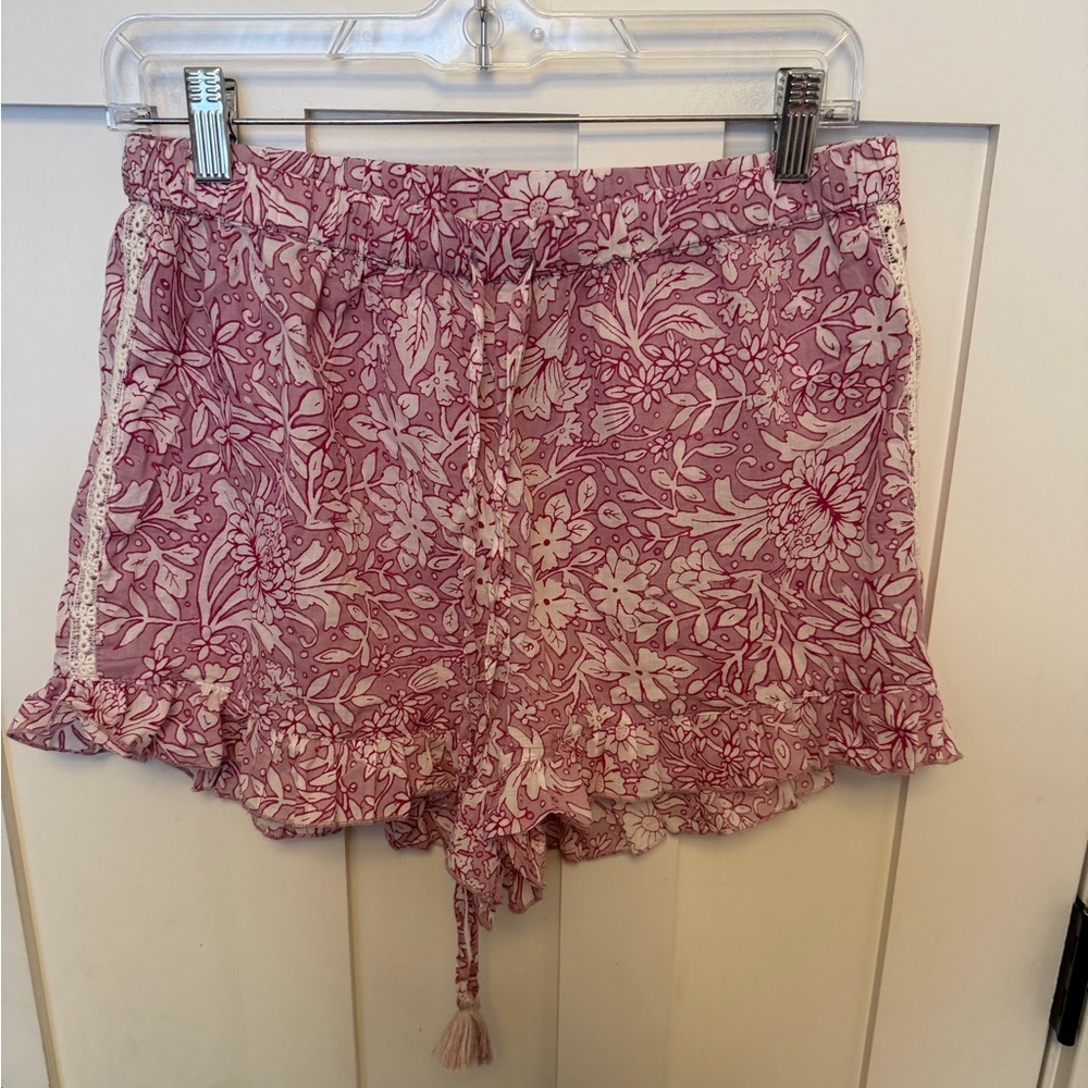 Rachel Ashwell shabby chic pink floral pajama shorts Medium Cotton Pull On lace